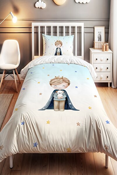 EVPANYA Köpekli Yıldızlı Prens Desenli Tek Kişilik Bebek Çocuk Nevresim Seti