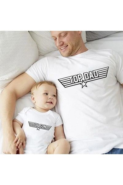 Tshirthane Μπλουζάκι Father Son Top Dad Gun Son Zıbın (Η τιμή ενός ενιαίου προϊόντος Προσθέστε 2 τεμάχια στο καλάθι για να κάνετε συνδυασμό