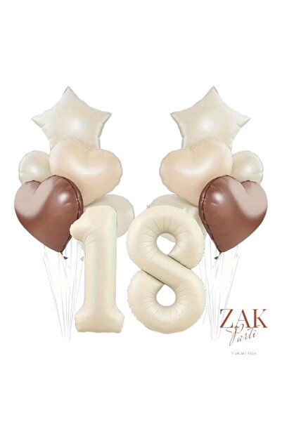 ZEAP 18 Yaş Doğum Günü Seti Kalp Folyo Balon Krem Yaş Balonu Folyo 18 Yaş Balonu