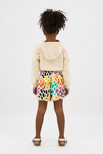 Panço Kız Çocuk Baskı Detaylı Kapüşonlu Bej Sweatshirt