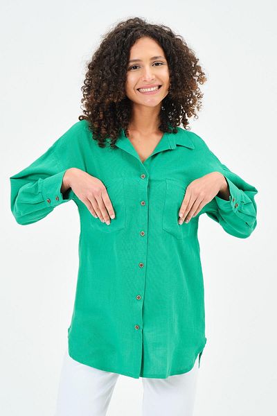 BUSA Maternity Front Pocket Linen Shirt Green