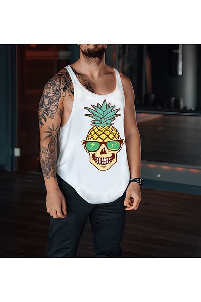 CDA Pineapple Gym Tank Top - White Sports Tank Top