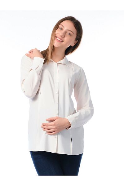 BUSA Breastfeeding Detailed Classic Shirt Ecru