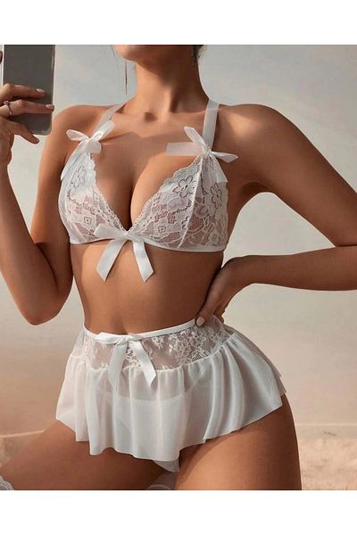 Motto10 butik Motto10butik Φανταχτερό λευκό δαντελένιο φιόγκο σέξι Babydol Bc9239