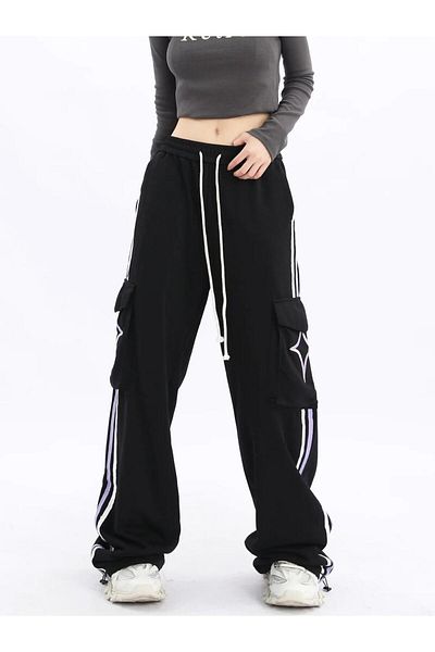 Toum Blunt Blunt Y2K Cargo Pocket Star Printed Sweatpants