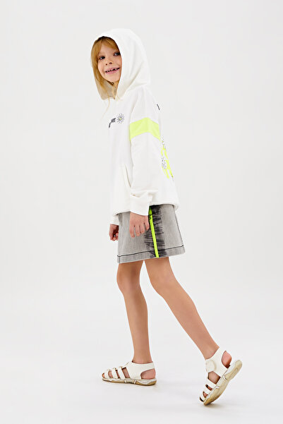 Panço Kız Çocuk Baskı Detaylı Kapüşonlu Ekru Sweatshirt