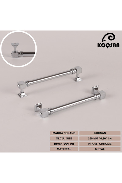 KOÇSAN Λαβή Zumra Chrome 160 mm Luxury Country Έπιπλα Κουζίνας Ντουλάπα Συρτάρι