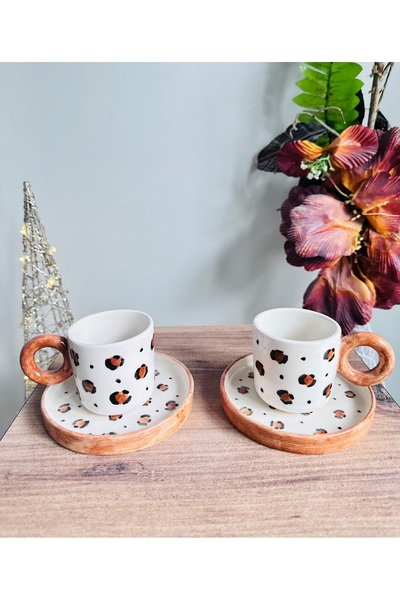 Bayerseramik Seramik El Yapımı 2’li leopar fincan