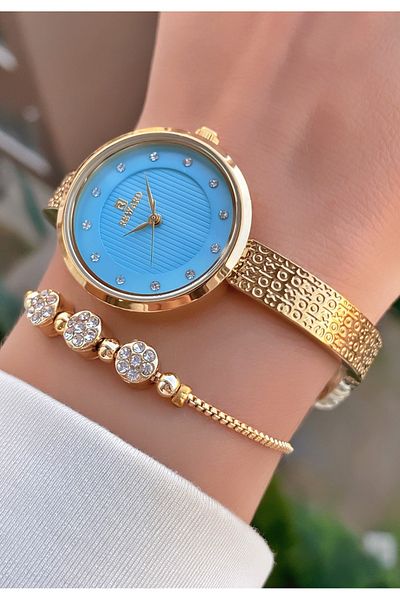 Reward Brand Gold Color Small Case Steel Cord Women's Wristwatch - with Bracelet Gift