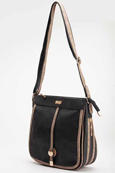 Dilimler Ayakkabı Skin 2 Compartment Covered Zippered Black Mink Women's Shoulder Bag