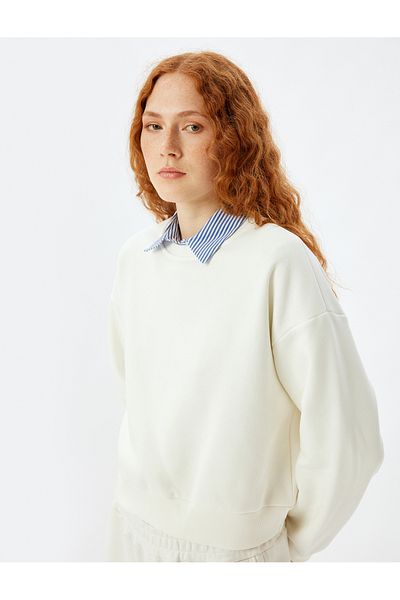 Koton Three Thread Raised Crew Neck Cotton Basic Sweatshirt