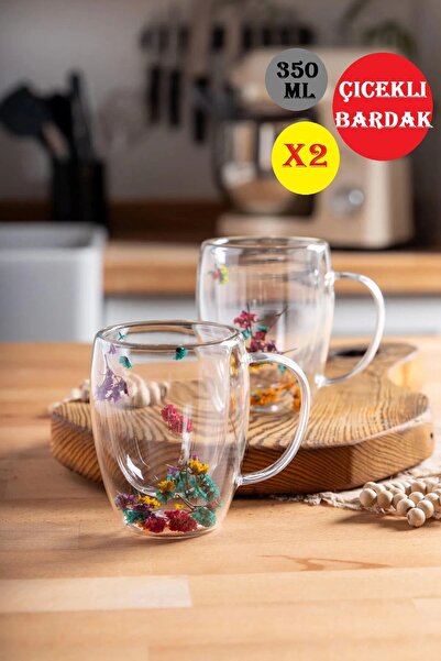 Rosemor 2'li Çift Cidarlı  Çiçekli Bardak Kahve Çay Bardağı Flower Cup 350ml ...