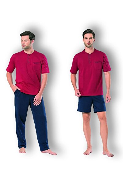 Pierre Cardin 5370 Pajama Shorts 3-Piece Groom Dowry Set - Claret Red