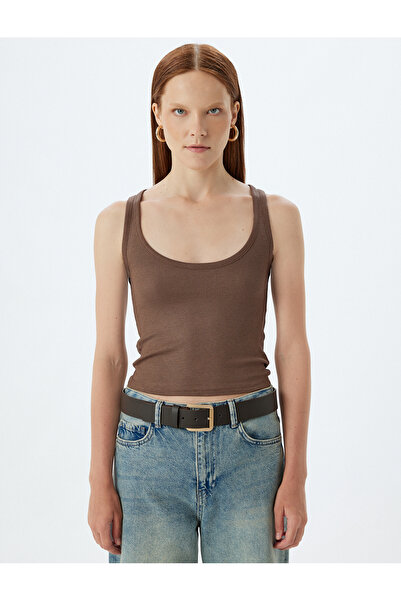 Koton Viscose Fabric U-Neck Thick Strap Corded Tank Top