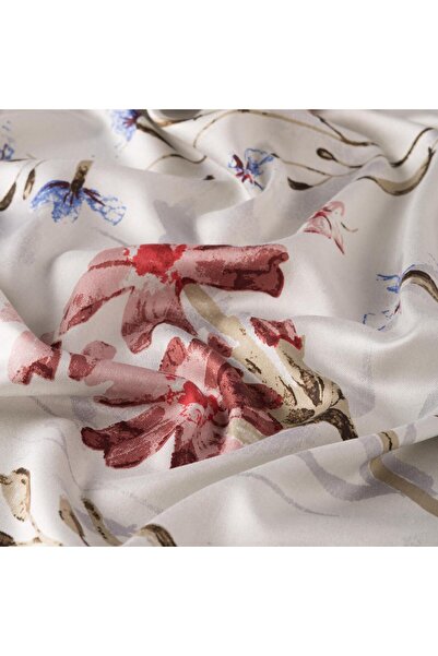 ipekevi İpekevi Yonce Garden Patterned Silk Shawl 6585-Silver