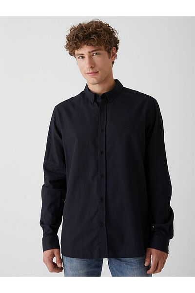 Ltb Black Textured Classic Collar Shirt