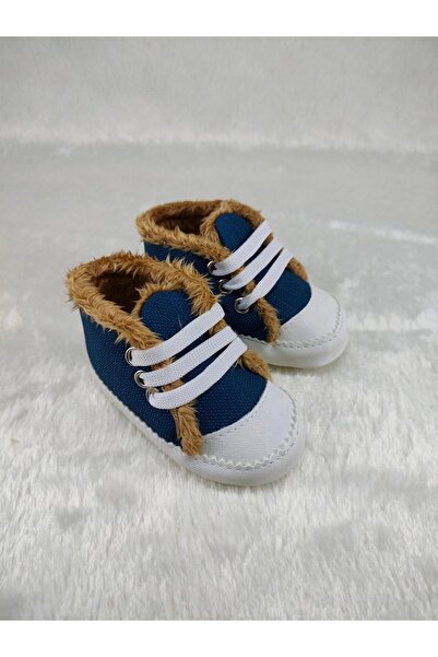Oscar Baby Winter Furry Ilkadım Shoes Without Sole Velboa Lining - Petrol Green