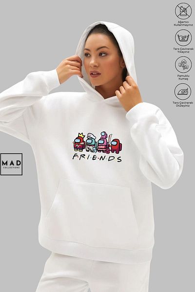 stawles wear AMONG US FRIENDS εμπριμέ Unisex Hoodie - Μακρυμάνικο, με κουκούλα, βαμβακερό φούτερ oversize