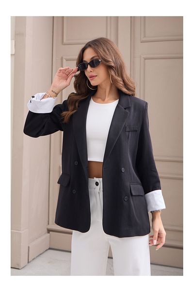 Elif Özbey Butik Черно яке с ръкави и маншети