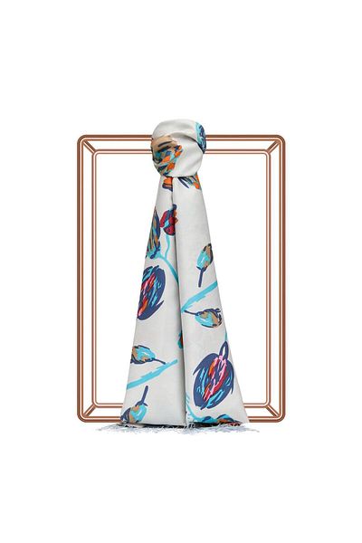ipekevi Göksu Sefasi Patterned Silk Shawl 5213-Baby Blue