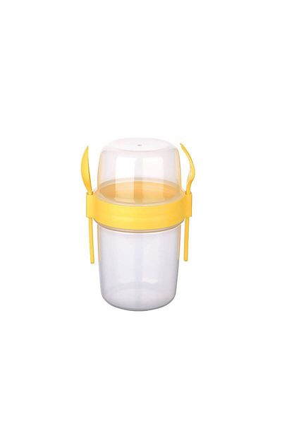 RUBY BOUTİQUE Double Chamber - Portable Muesli with Fork and Spoon - Snack Container 800 ML