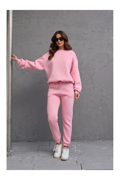 Elif Özbey Butik Pink Crew Neck Three Thread Raised Sweat
