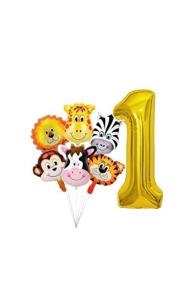 CANSIN 1 Year Old Safari Heads Foil Balloon Set