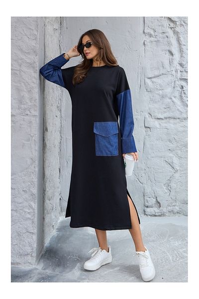Elif Özbey Butik Rochie de bază lejeră cu buzunar Jean