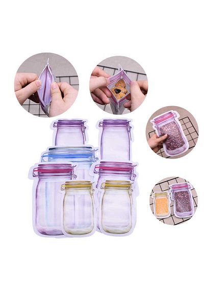 Angoravi Jar Appearance Ziplock Storage Bag with Snap Fasteners and Practical Bag 10 Pieces