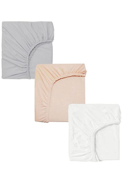 COTENCONCEPT 3 Pieces 50 X 90 X 10 cm Mother's Side Elastic Combed Cotton Fabric Baby Bedsheet