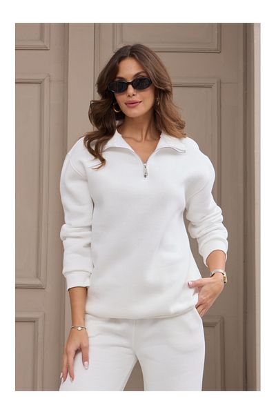 Elif Özbey Butik Λευκός βασικός ιδρώτας με φερμουάρ