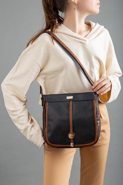 Dilimler Ayakkabı Skin 2 Compartment Covered Zippered Black Tan Women's Shoulder Bag