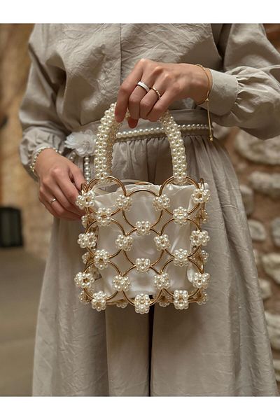 BEYBACO Luxury Pearl Beaded Special Design Evening Bag with Ring Detail - Pearl Handbag