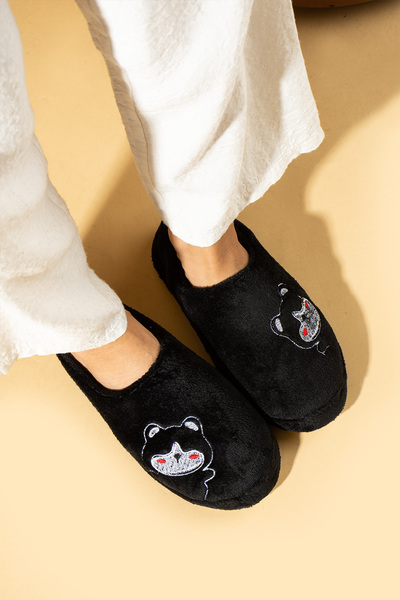 WMİLANO Papuci de casă pentru oaspeți de iarnă cu model ursuleț de pluș negru...