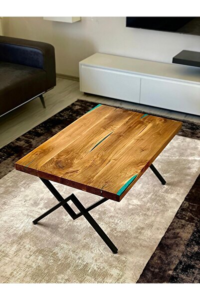 dekobercom Doğal Ceviz Epoksi Orta Sehpa