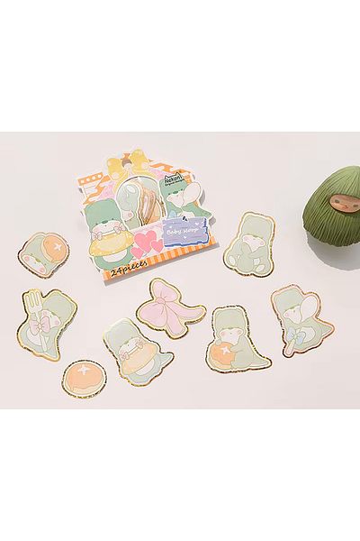 GUGUK Cute Green Teddy Bear Themed 24 Pieces Sticker Set • Bullet Journal (Ggk-Zt005)