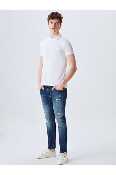 Ltb Tricou alb cu gât polo