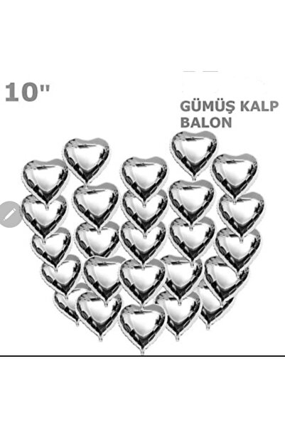 Baloncum Gümüş Renk Kalp Folyo Balon 10 Adet 25 Cm