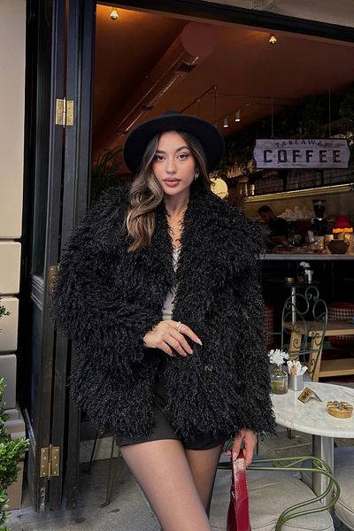 ASEDE Palton de blană cu franjuri din mohair premium importat