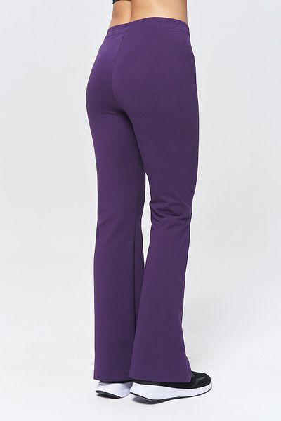 bilcee Women's Dark Purple High Waist Flare Cotton Trousers 9911