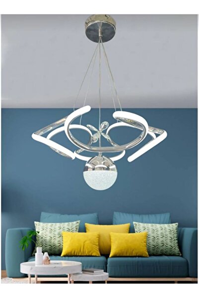 LUCKY LIGHT Venüs Tek Toplu Krom Kaplama 3 Renk Ledli Kristal Taç Lı Salon-oturma Odası - Avize