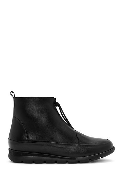 Derimod Women's Black Zippered Leather Comfort Boots 24Wfd 413918
