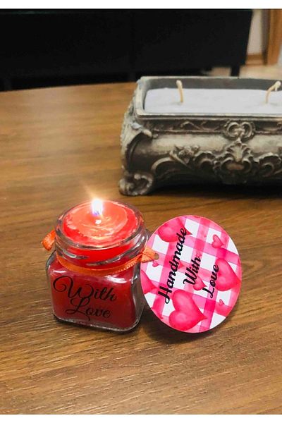 Hayal.kirtasiyesi Heart Series Plaid Perforated Sticker "Handmade with Love" 20 Pieces 4 cm Round Sticker