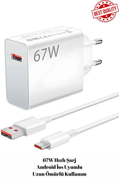 Laraheiser Güçlendirilmiş Xiaomi Redmi Samsung Uyumlu 67w Hızlı Şarj Cihazı 6...