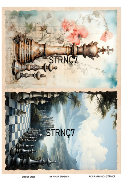 LİNEART سلسلة شطرنج - ورق تزيين نحاسي مقاس 29 × 42 سم، رقم: STRNÇ7