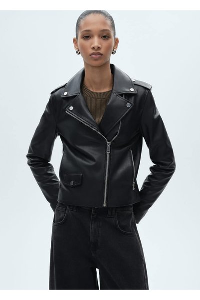 MANGO Woman Biker style leather jacket