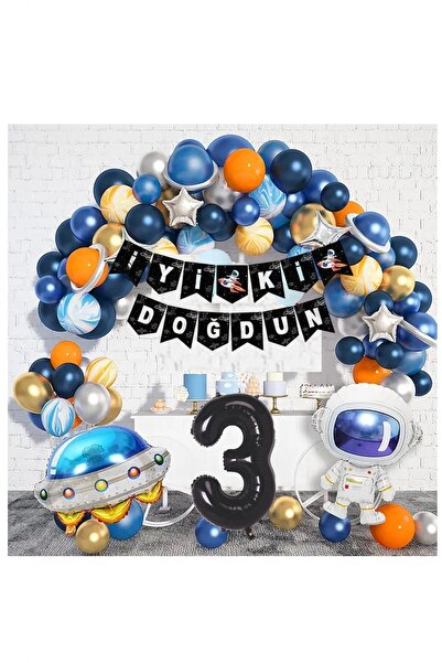 BİDOLUMUTLULUK Uzay Temalı Doğum Günü Seti Yaş Doğum Günü Kutlama Parti Eğlence