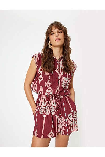 Koton X Melis Ağazat - شورت قصير منقوش بنقشة زهور فيسكوز، مقاس مريح مع ربطة خ...