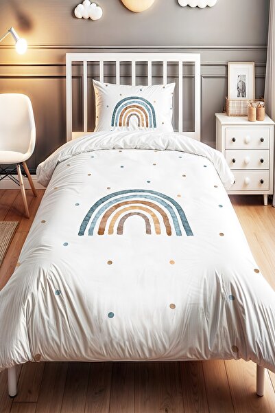 EVPANYA Blue Rainbow Patterned Single Baby Kids Duvet Cover Set
