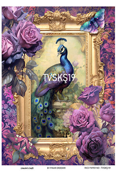 LİNEART Tavus Kuşu Serisi Pirinc Dekopaj Kagıdı  29X42cm No:TVSKŞ19